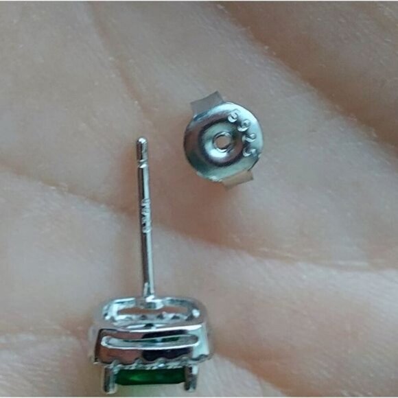 1.8 Carat Emerald Sterling Silver Stud Earrings - Picture 6 of 9